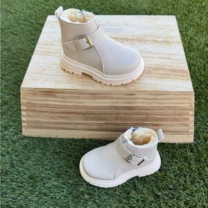 Cozy Tan Kids Boots with Buckle